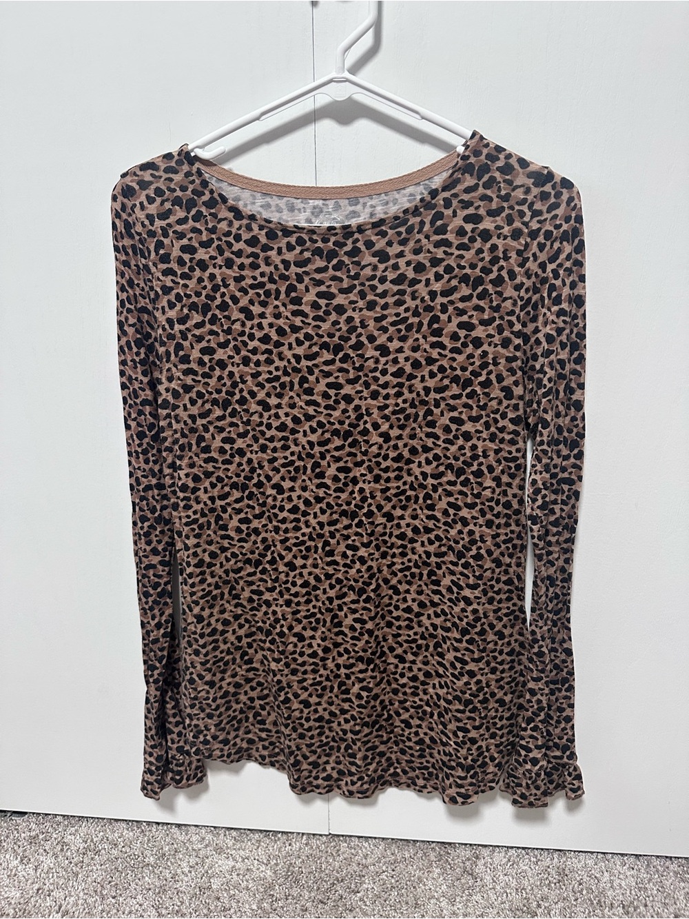 Leopard Print Long Sleeve Tee - Brown